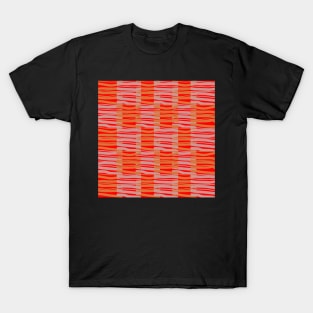 Contemporary Retro Orange Pink Red Abstract Fibres Pattern T-Shirt